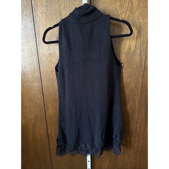 SleevelessSweater Cowl Neck Dress/long Top Black office casual sz L Lace Bottom - Picture 4 of 8